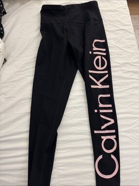 Calvin Klein Women’s Black Leggings with Pink Logo